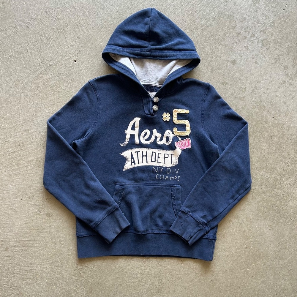 Vintage Y2K Aeropostale Sweatshirt Womens Large Navy Blue Hoodie Athletic Dept